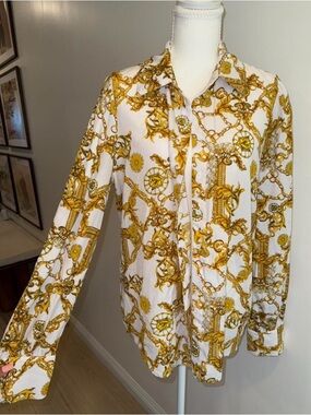 Large White Shirt with Gold Chain Print